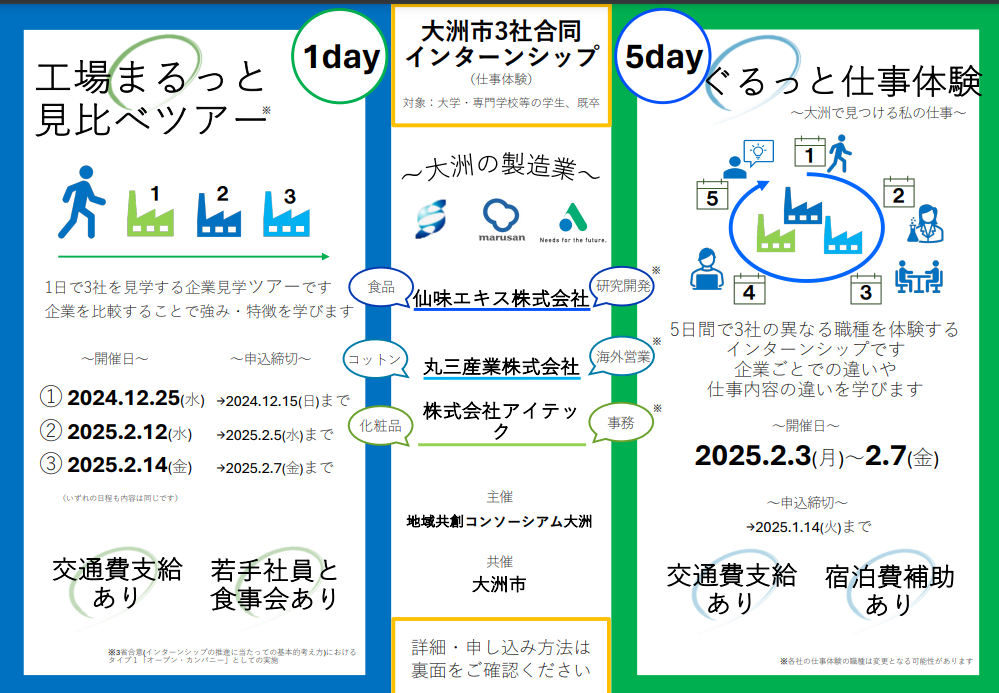 大洲市3社合同インターンシップ【12/25(水)、2/5(水)、2/7(金)大洲市】