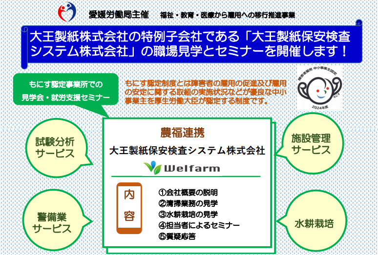 もにす認定事業所:大王製紙保安検査システム株式会社の見学会・セミナー【10/28(火)四国中央市】